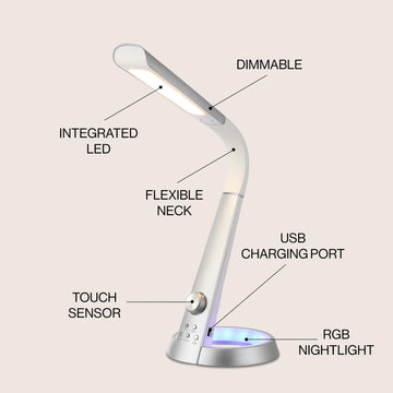Milton 19" Aluminum Contemporary Minimalist Adjustable Head Dimmable USB Charging LED Task Lamp - JONATHAN Y